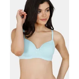 Zivame Light Blue Cotton Padded Non Wired Medium Coverage T-shirt Bra-picture-24