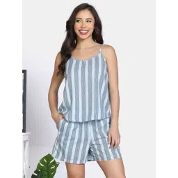 Zivame Light Blue Striped V-Neck Short Sets-picture-23