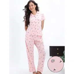 Zivame Light Pink Cotton Printed Night Suit-picture-28