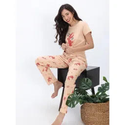 Zivame Peach Cotton Printed T-shirt With Pyjamas-picture-20