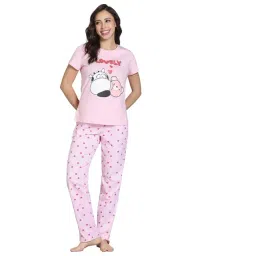 Zivame Pink Cotton Printed T-shirt With Pyjamas-picture-22