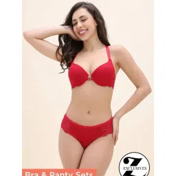 Zivame Red Polyamide Striped Padded Under-wired Medium Coverage T-shirt Bra & Panty Set-picture-43