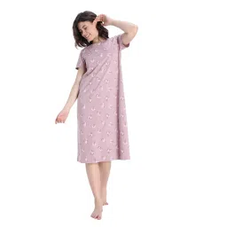 Zivame Women Knit Cotton Mid Length Deauville Mauve NightDress-picture-33