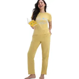Zivame Yellow Cotton Printed T-shirt With Pyjamas-picture-34