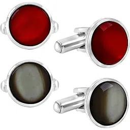 Red Black Brass Formal Cufflinks Combo Pack Of 2 Sets For Boys Men's Gift Box-image-27