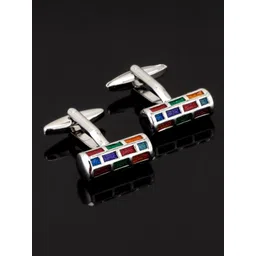 ZIVOM Silver-Toned & Red Geometric Formal Shirt Cufflink-picture-38