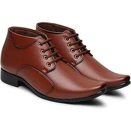 Men's Premium Genuine Synthetic Leather High Ankle Office Wear Formal Shoes with Comfort Footbed for Men Oxford Look All Day Wear Stylish Modern Classic Lace Up Formals Footwear, for Office.-image-0