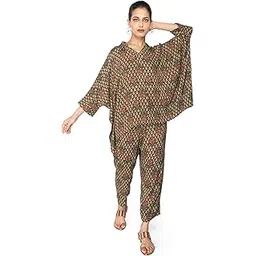 zlaata Green Viscose Co ord Set for Women | Short Sleeve Kaftan Top & Pant Set | Floral Pattern | Collared Neck | A Line Dresses for Women | Smart Casuals | Pack of 1-picture-12