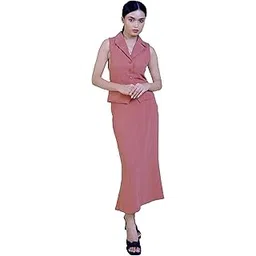 zlaata Solid Formal Co ord Set for Women | Polyester Fabric | Sleeveless Waistcoat with Notched Lapel Collar & Mermaid Cut Skirt | Office Wear Cord Set for Women | Pack of 1-picture-10