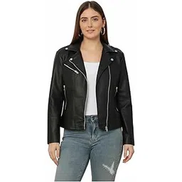 zmizc Elegant Black Faux Leather Jacket for Women | Contemporary Slim-Fit Biker Style with Zipper Detail | Casual to Evening Fashion Wear-picture-38