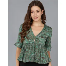 ZNX Clothing Ethnic Motifs Printed V-Neck Bell Sleeves Empire Top-picture-21