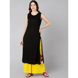 ZNX Clothing Women Black Solid Tasselled Straight Kurta-picture-12