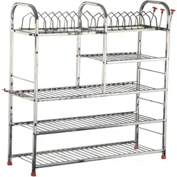 zobby Utensil Kitchen Rack Stainless Steel 5 Layer Wall Mount Kitchen Dish Rack | Utensils Rack with Plate & Cutlery Stand | Modular Kitchen Storage Rack | Kitchen Organizer (30 x 32 inches) Steel-picture-12