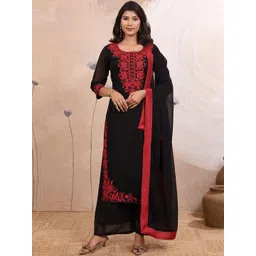 ZOEMIRA Women Floral Embroidered Regular Thread Work Kurta with Palazzos & With Dupatta-picture-24
