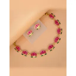 Zoey Gold-Plated Lotus Meenakari Jewellery Set-picture-14