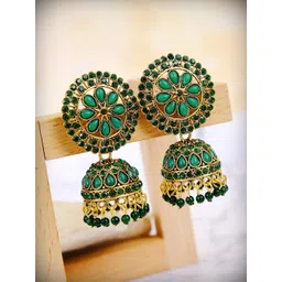 Zoey Gold Plated Stone Studded & Beaded Dome Shaped Jhumkas-picture-36