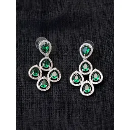 Zoey Rhodium-Plated American Diamond Studded Contemporary Drop Earrings-picture-34