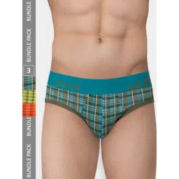 Zoiro Men Pack Of 3 Checked Mid-Rise Cotton Briefs ZO-BRI-TRE81-OLPE-PEPB-CPPU-S-3PC-picture-10