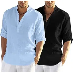 zombom Combo of Men's Cotton Polyester Blend Solid Full Sleeve Kurta Shirt Pack of 2-picture-47