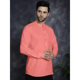 Zombom Men Band Collar Straight Short Kurta-picture-35