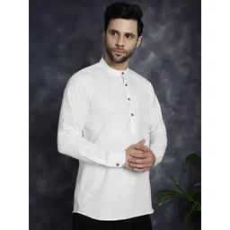 Zombom Men Mandarin Collar Roll-Up Sleeves Straight Kurta-picture-18