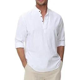 zombom Men Solid Cotton Blend Full Sleeve Straight Kurta Shirt Regular Fit Short Kurta Shirt for Men-picture-17