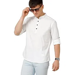 zombom Men's Cotton Blend Solid Regular Fit Casual Mandarin/Chinese Collor Short Kurta-picture-26