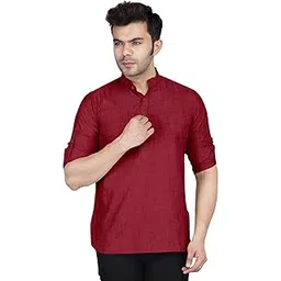zombom Men's Solid Cotton Blend Full Sleeve Straight Kurta Regular Fit Short Kurta Shirt for Men-picture-42