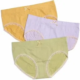 zoobe enterprise Women’s High-Waist Cotton Lycra Panties with Lace Trim & Bow – Soft, Breathable, Comfortable, Stretchable Underwear (Free Size, Pack of 3) Multicolor-picture-9
