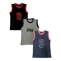 Zoom Minimondo Kids Pack Of 3 Printed Cotton Tank Vests-picture-33