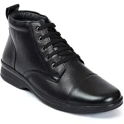 High Ankle Genuine Leather Boots For Men ZA-1161 | Anti-slip Hiking And Motocycling Shoes With Cushioned Insole-image-0