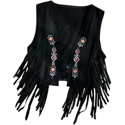 zoomella 70S Hippie Suede Fringe Jacket Home Cowgirl Western Outfit Women Fringe Vest Black-picture-43