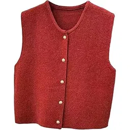 zoomella Women Knit Cardigan Vest Button Waistcoat for Commuting Indoor Office Red-picture-20