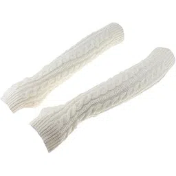 ZOOMELLA Women Winter Knit Long Fingerless Gloves Thumbhole Arm Warmer Mittens White-picture-34
