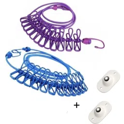 zordik Elastic Cloth Drying Rope Portable clothe line with 12 Metal Clip for Outdoor Plastic, Steel Retractable Clothesline-picture-25