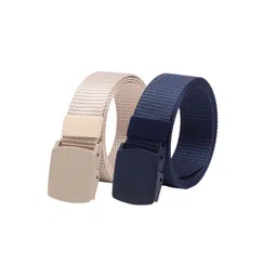 ZORO Men Pack Of 2 Textured Slider Plastic And Anti Allergy Buckle Canvas Wide Belts-picture-25