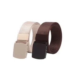 ZORO Men Pack Of 2 Textured Slider Plastic And Anti Allergy Buckle Canvas Wide Belts-picture-34