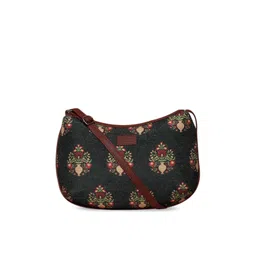 ZOUK Black & Red Ethnic Motifs Printed Half Moon Sling Bag-picture-10