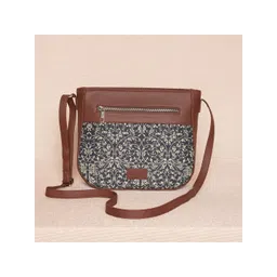 ZOUK Black Ethnic Motifs Printed Leather Structured Sling Bag-picture-16