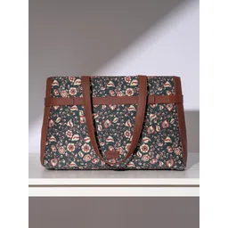 ZOUK Blue Floral Printed Structured Tote Bag-picture-23