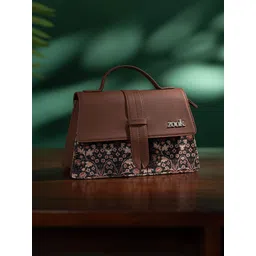 ZOUK Floral Printed Structured Satchel with Cut Work-picture-29