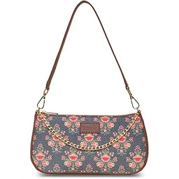 zouk Floral Printed Women's Handcrafted Vegan Leather Dark Blue Casual Mini Shoulder Bag-picture-12