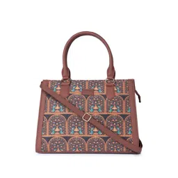 ZOUK Royal Indian peacock Motif Classic Brown Printed Medium Handbag-picture-40