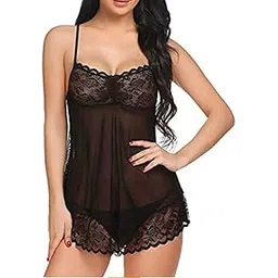 zoxowa 4 Inch Cotton 01 Dx1 Diwali Above Knee Baby Doll Dress & Nightwear/Nighty/Sleep Dress |Hot & Sexy For Newly Married Couples/Honeymoon/First Night/Anniversary|For Women & Girls (Black)-picture-12