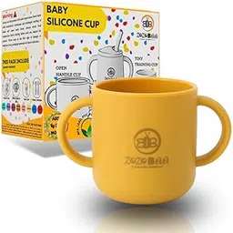 ZoZoBaa Silicone Baby Drinking Open Cup with Two Handles | Multipurpose Tiny Cups for Infant's First Stage Training | Bpa-Free, Unbreakable Non Sippy Cup for Toddlers (Mango Yellow), 160 ML-picture-29