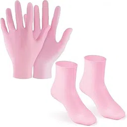 ZTOCOZ 2 Pairs Silicone Moisturizing Glove Socks Set, Anti Slip Soft Spa Gel Socks Softening Feet Dry Cracked Skin, Women Spa Pedicure Socks for Foot Hand Softening, Foot Care After Pedicure (Pink)-picture-39