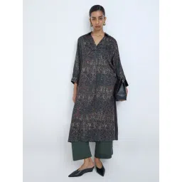 Zuba by Westside Dark Green Bagru Printed A-Line Kurta-picture-33