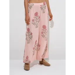 Zuba by Westside Peach Floral Butta Printed Palazzos-image-10