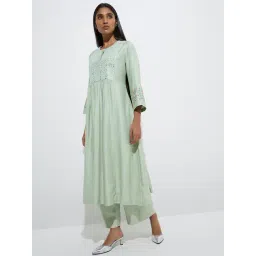 Zuba by Westside Sage Mirror Embroidered Cotton-Blend A-Line Kurta-picture-23