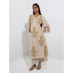 Zuba by Westside Yellow Floral Patterned A-Line Kurta-image-3